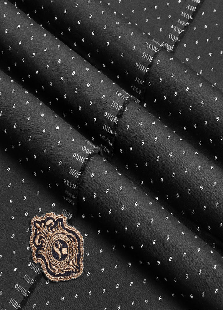 Fabrich Mens Unstitched Textured Blended Cotton 1 Piece Black Festive Collection