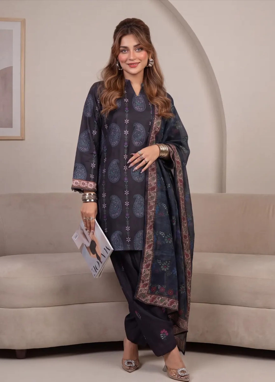 Salitex Women RTW Printed Raw Silk 3 Piece Suit S26L3PNRES843 Casual Collection