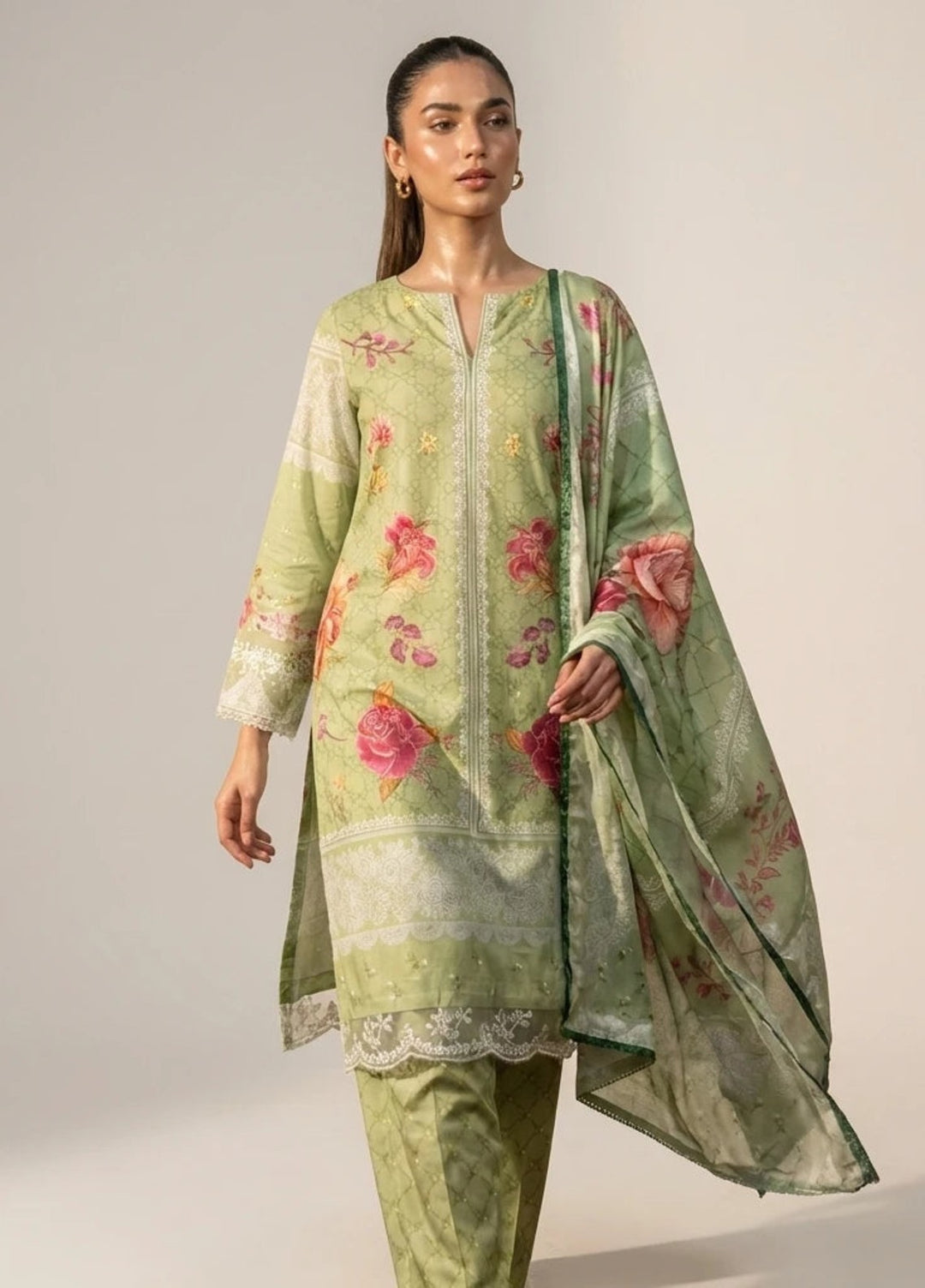Salitex Women RTW Embroidered Cambric 3 Piece Suit SPL3PEC090 Casual Collection