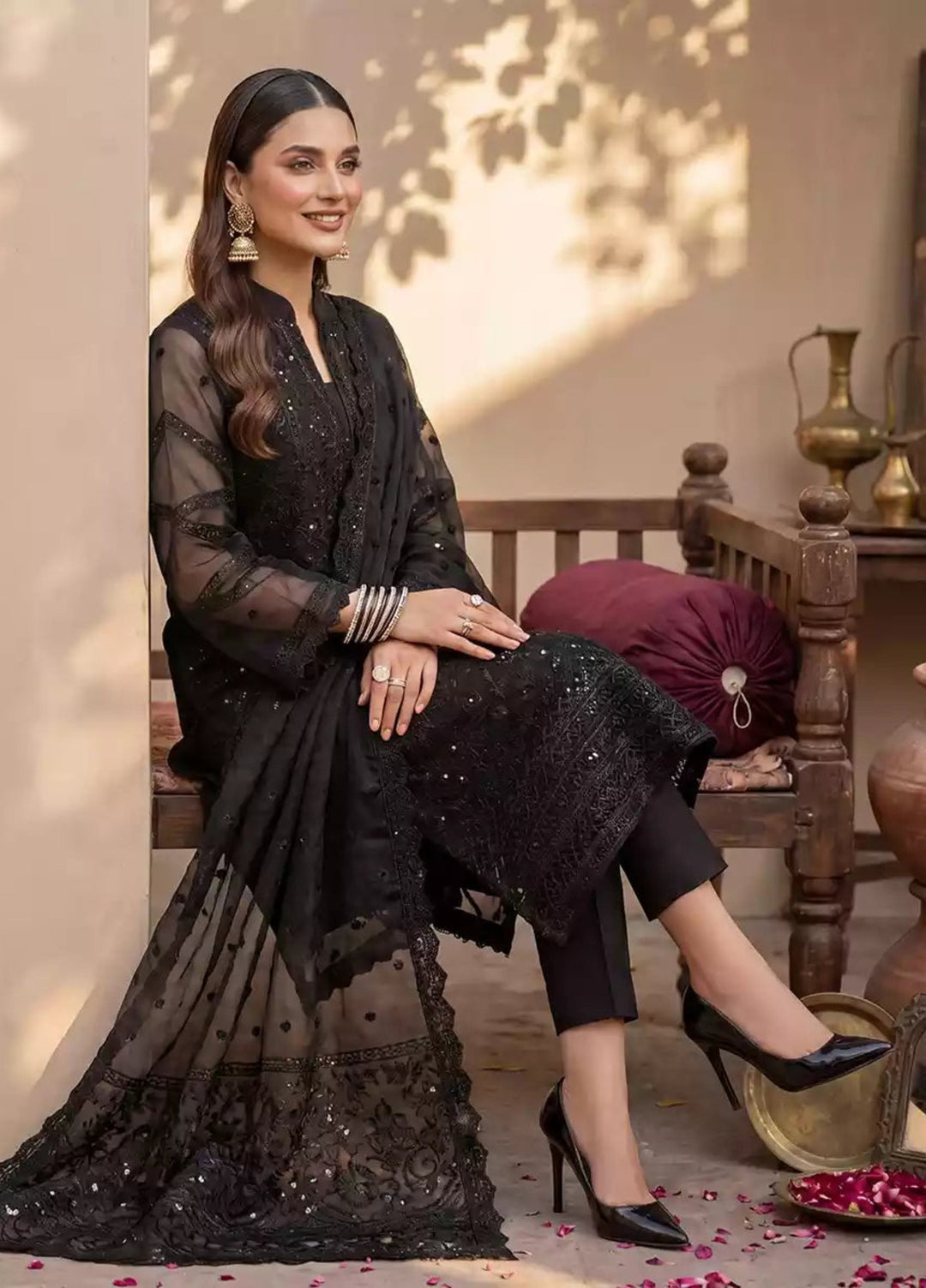 Salitex Women RTW Embroidered Organza 3 Piece Suit SPL3PELP106 Casual Collection