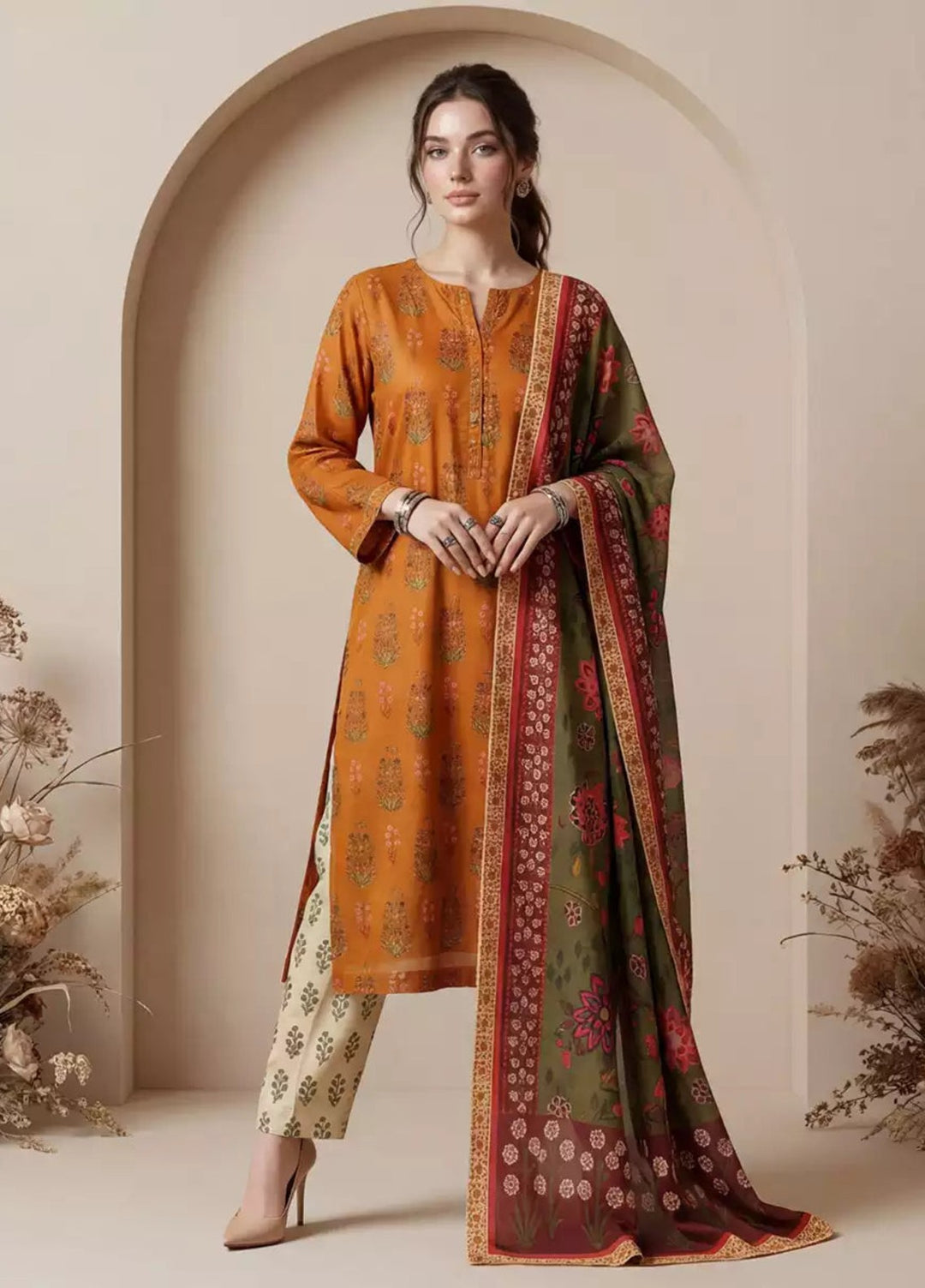 Salitex Women RTW Printed Cotton 3 Piece Suit WP7L3PEC335 Casual Collection