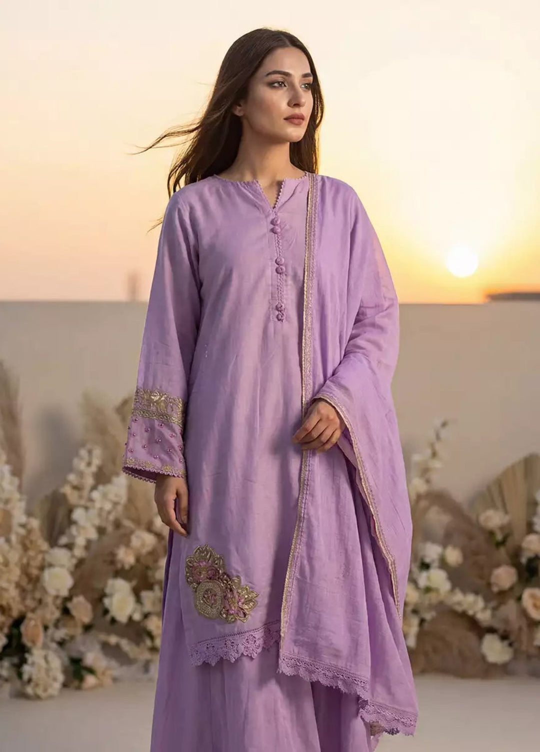 Salitex Women RTW Embroidered Slub 3 Piece Suit EUAL3PELP180 Casual Collection