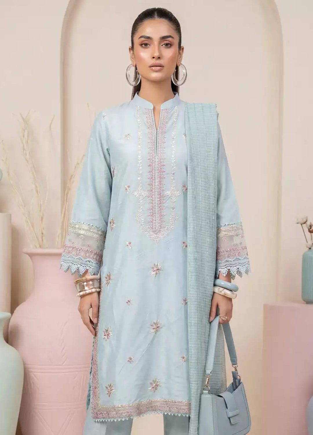 Salitex Women RTW Embroidered Slub 3 Piece Suit EUAL3PELP178 Casual Collection