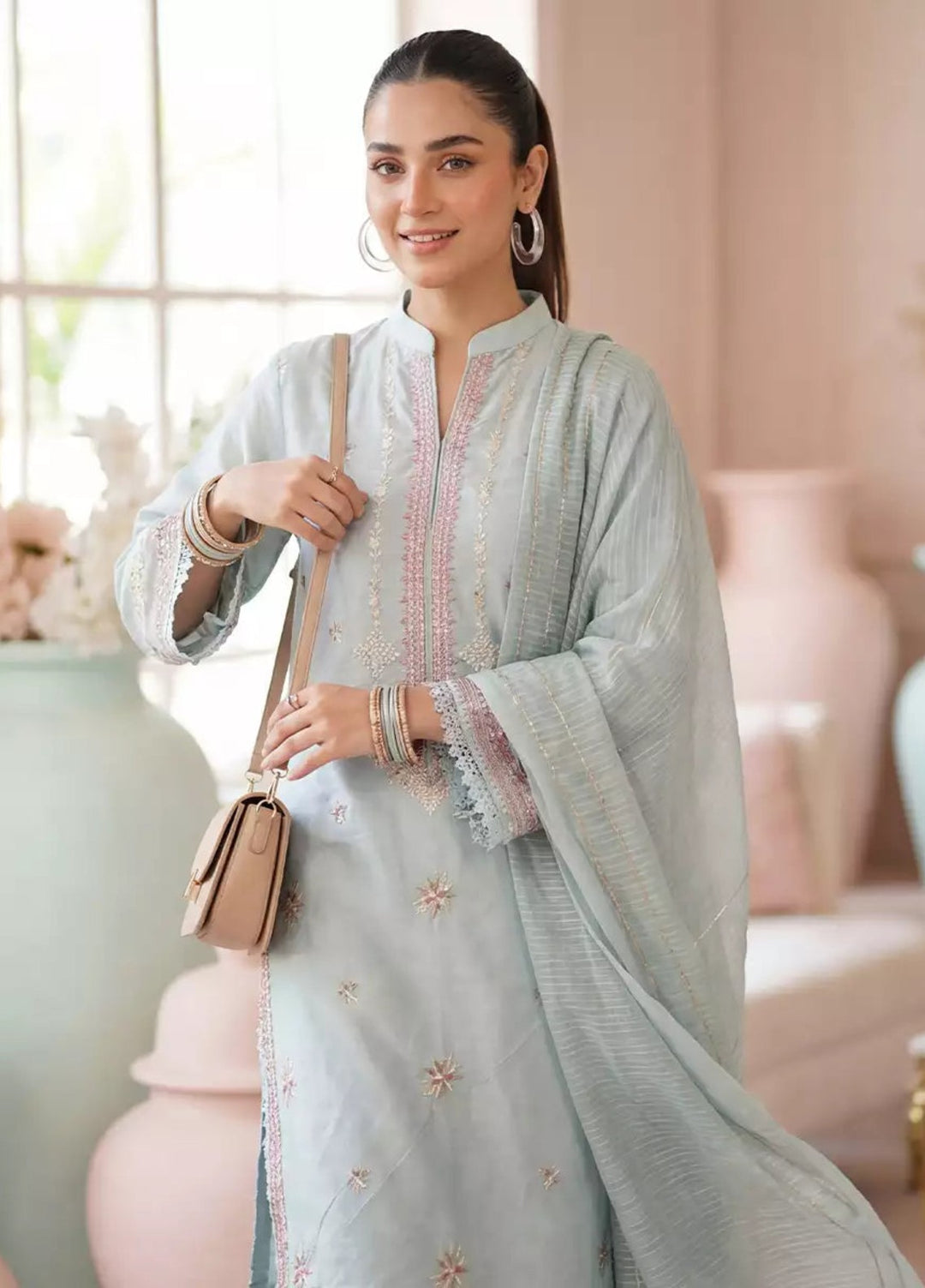 Salitex Women RTW Embroidered Slub 3 Piece Suit EUAL3PELP178 Casual Collection