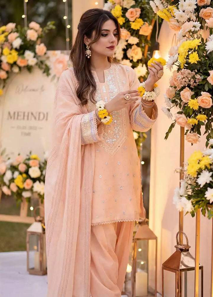Salitex Women RTW Embroidered Slub 3 Piece Suit EUAL3PELP177 Casual Collection