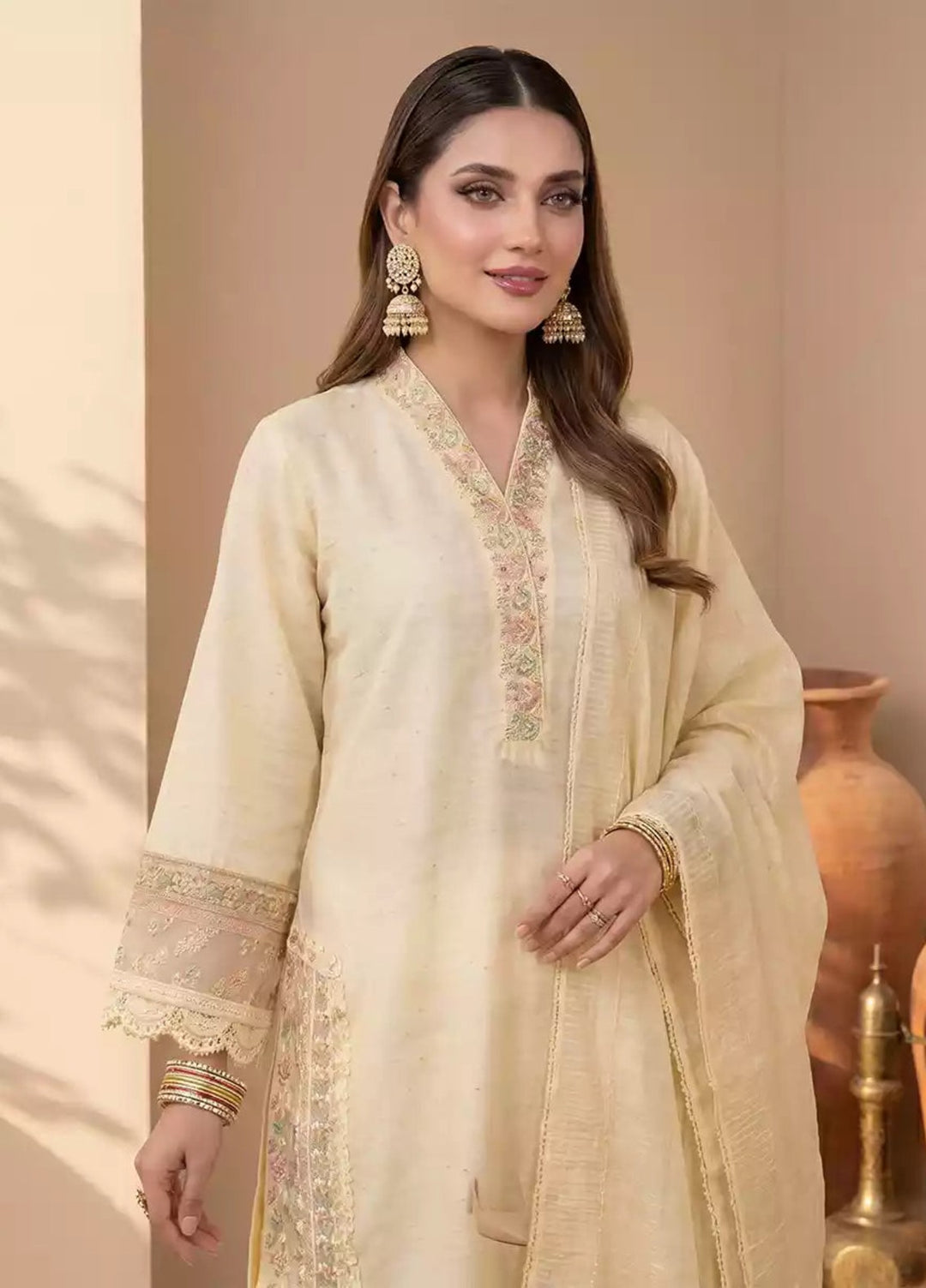 Salitex Women RTW Embroidered Slub 3 Piece Suit EUAL3PELP179 Casual Collection