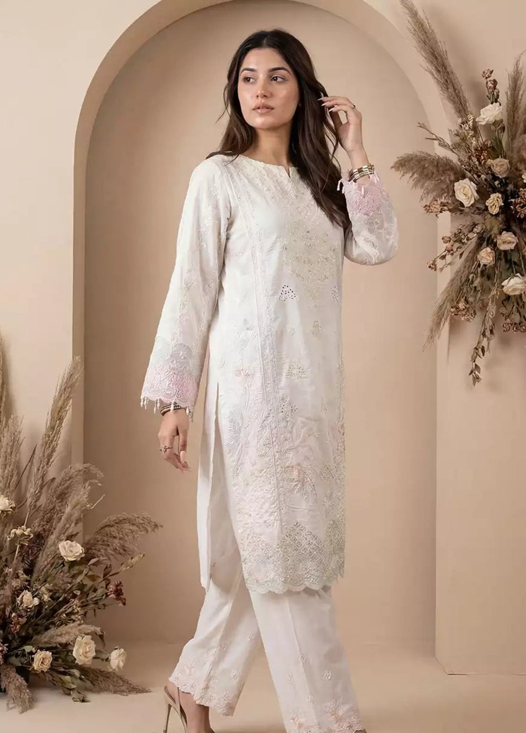 Salitex Women RTW Embroidered Raw Silk 2 Piece Suit EUAL2PELP212 Casual Collection