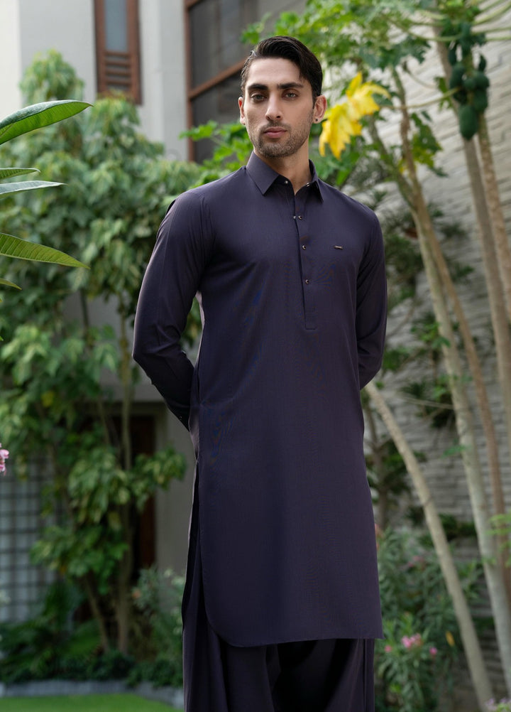 Stylish Garments Mens RTW Solids Wash N Wear Kurta Shalwar Suit Purple Plain Casual Collection