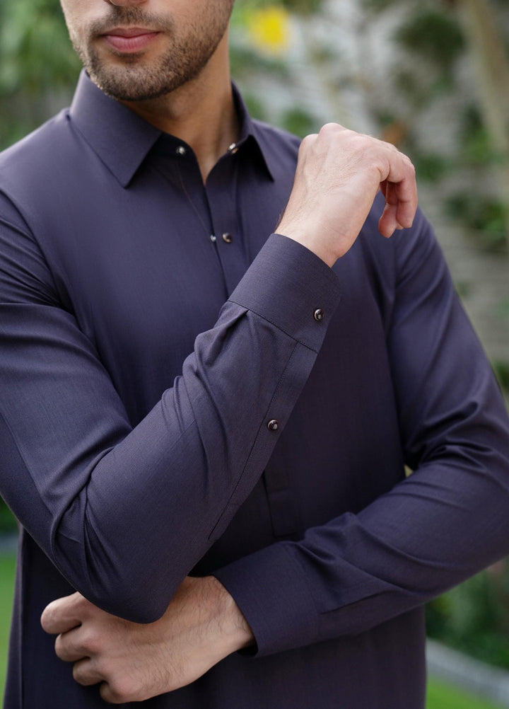 Stylish Garments Mens RTW Solids Wash N Wear Kurta Shalwar Suit Purple Plain Casual Collection