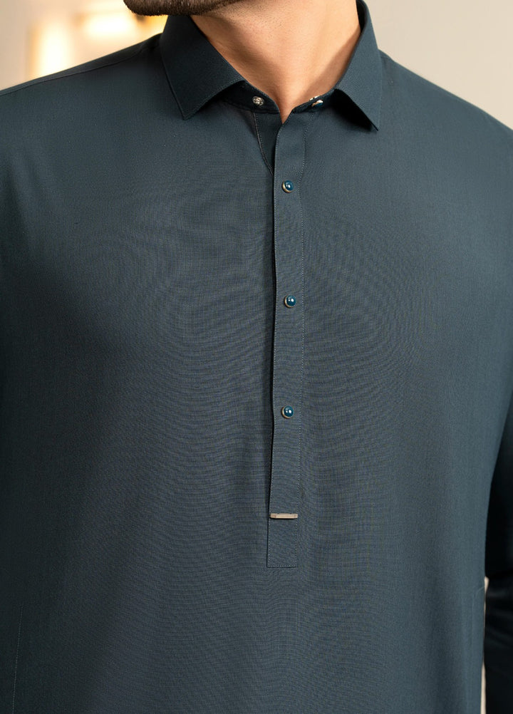 Stylish Garments Mens RTW Solids Wash N Wear Kurta Shalwar Suit Tale Green Plain Casual Collection