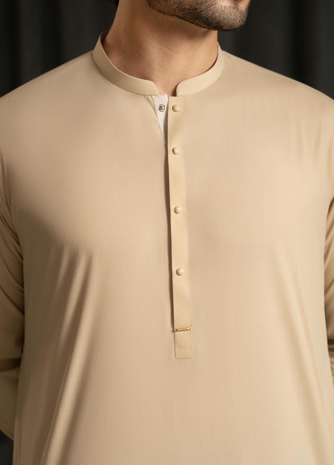 Stylish Garments Mens RTW Solids Wash N Wear Kurta Shalwar Suit Camel Contrast Casual Collection