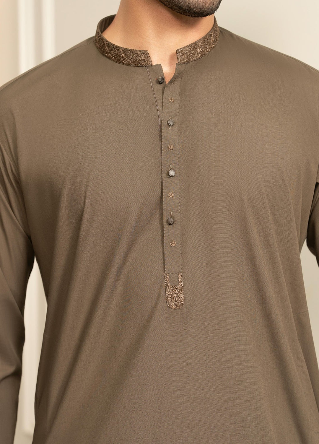 Stylish Garments Mens RTW Embroidered Wash N Wear Kurta Shalwar Suit Olivya Casual Collection