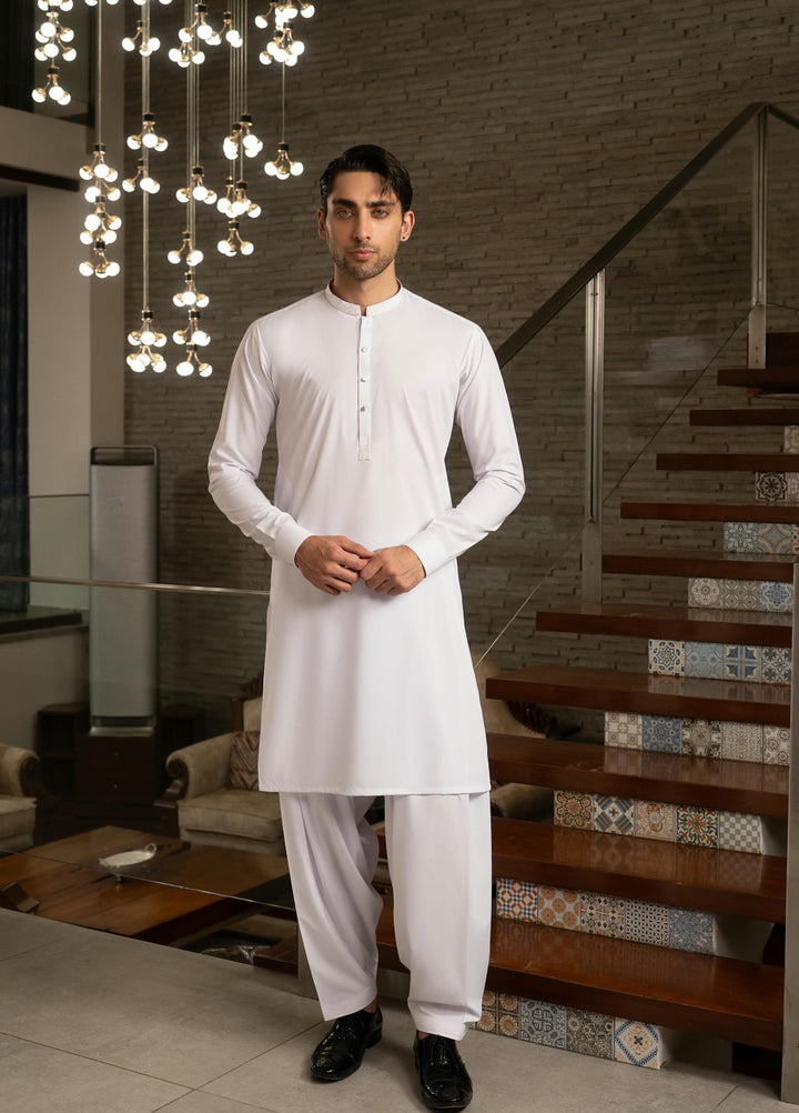 Stylish Garments Mens RTW Embroidered Wash N Wear Kurta Shalwar Suit White Casual Collection