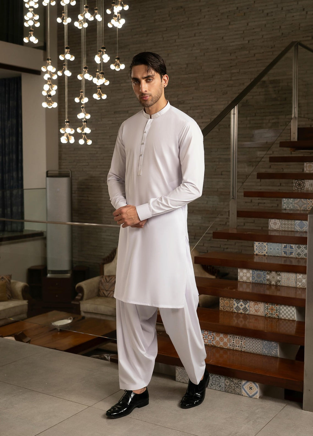 Stylish Garments Mens RTW Embroidered Wash N Wear Kurta Shalwar Suit White Casual Collection