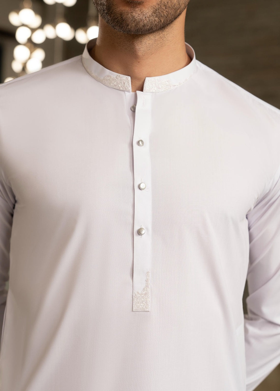 Stylish Garments Mens RTW Embroidered Wash N Wear Kurta Shalwar Suit White Casual Collection