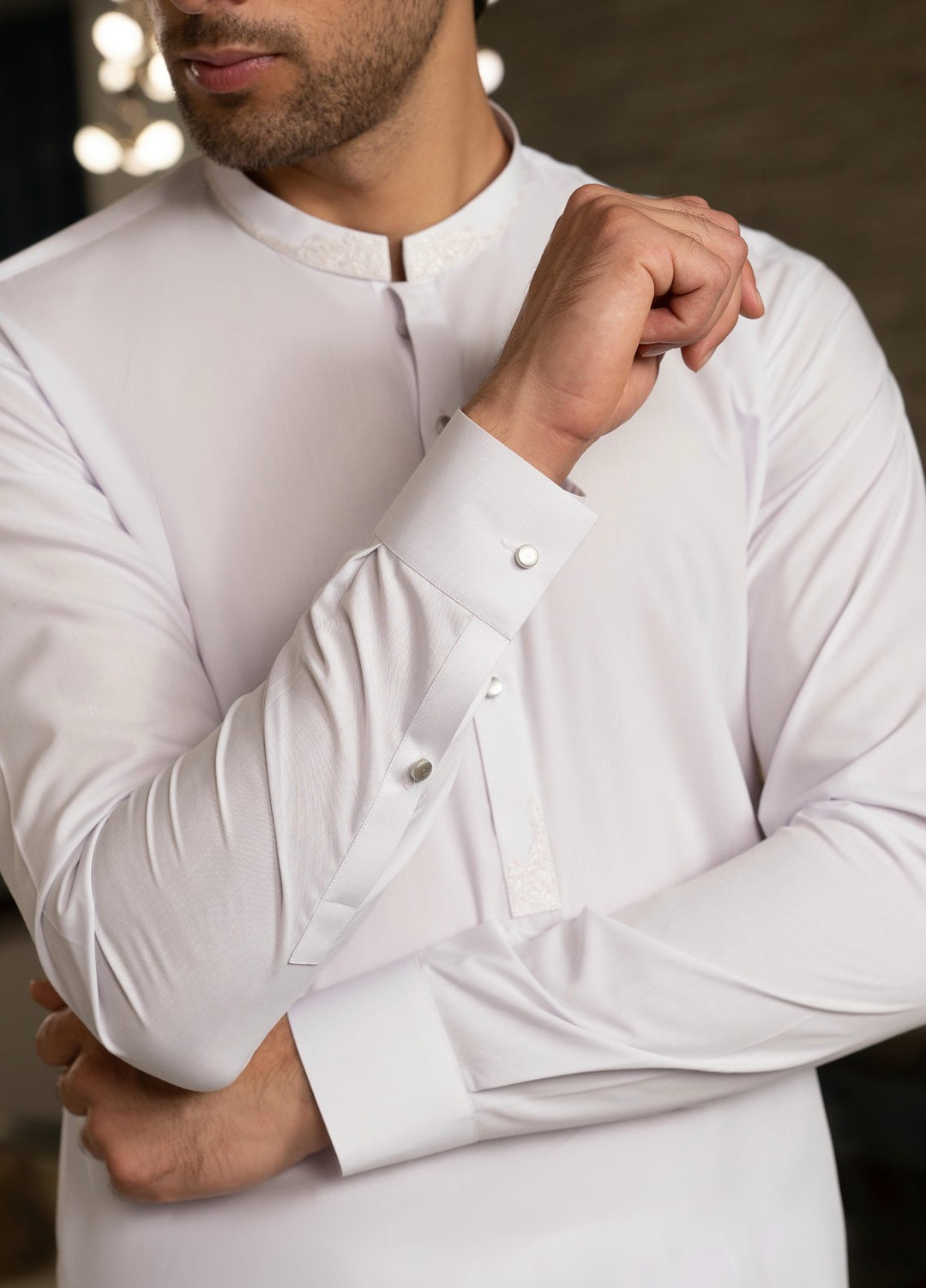 Stylish Garments Mens RTW Embroidered Wash N Wear Kurta Shalwar Suit White Casual Collection