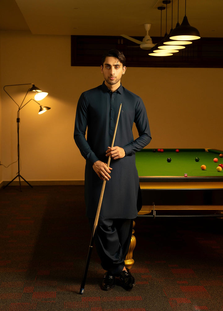 Stylish Garments Mens RTW Solids Wash N Wear Kurta Shalwar Suit Blue Plain Casual Collection