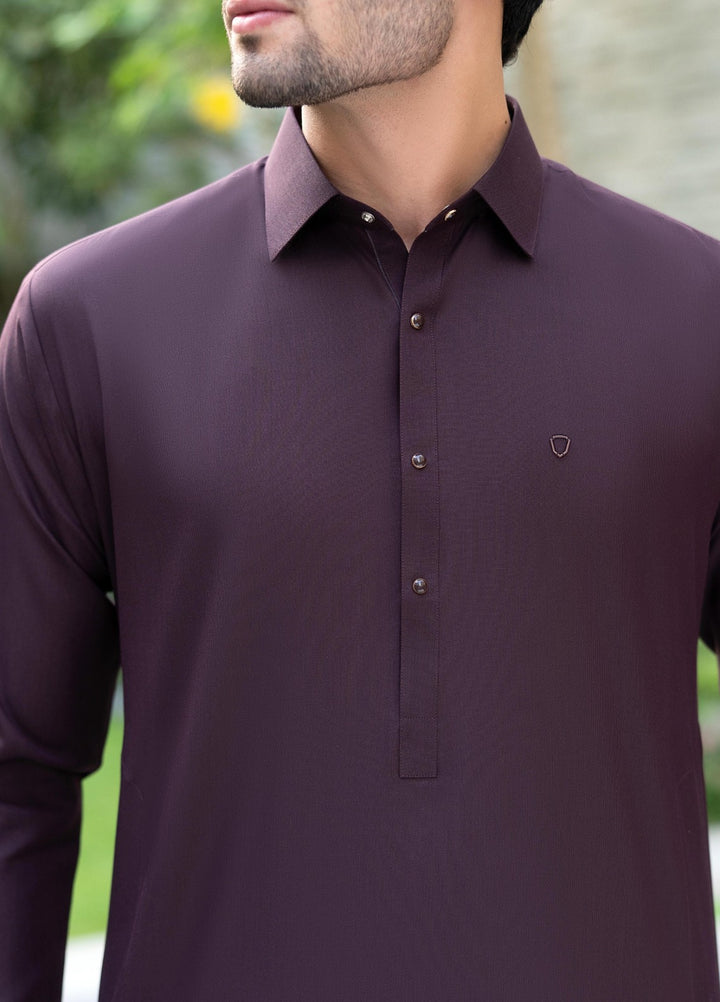 Stylish Garments Mens RTW Solids Wash N Wear Kurta Shalwar Suit Mehroon Plain Casual Collection