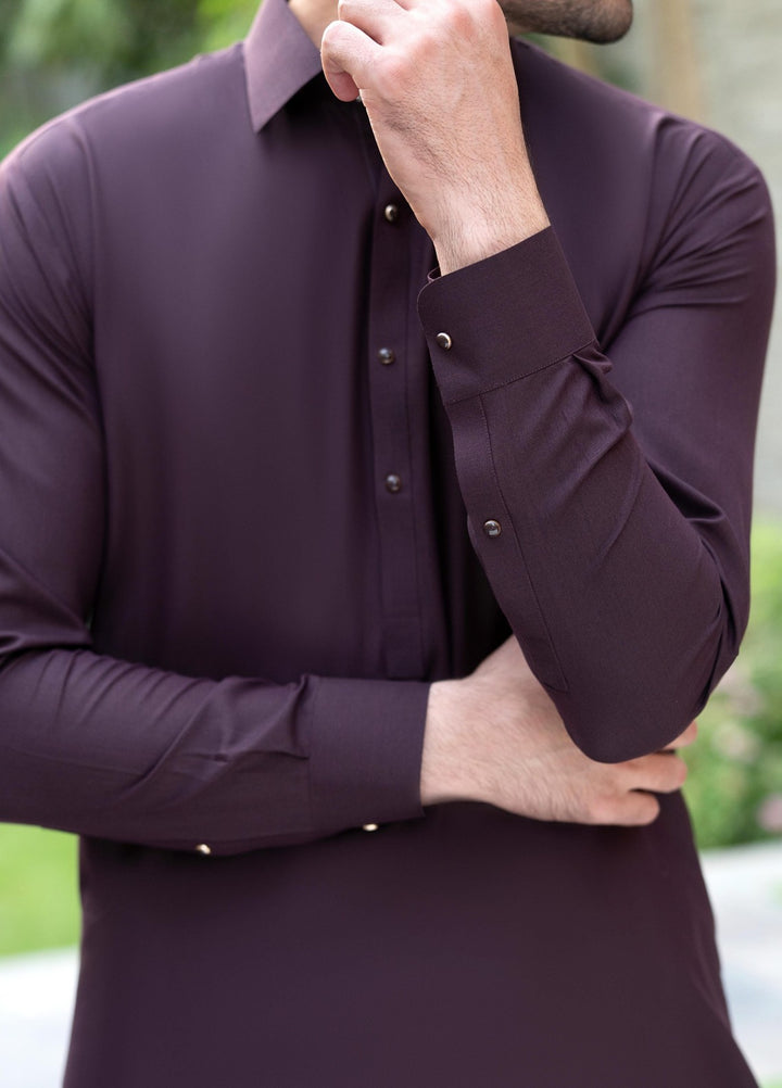Stylish Garments Mens RTW Solids Wash N Wear Kurta Shalwar Suit Mehroon Plain Casual Collection