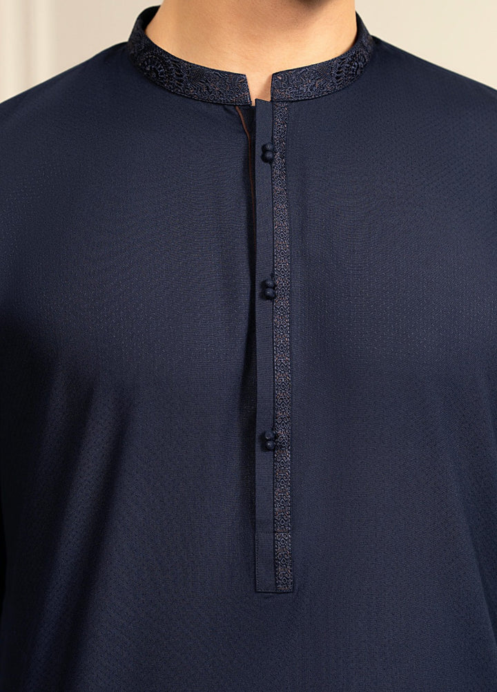 Stylish Garments Mens RTW Embroidered Wash N Wear Kurta Shalwar Suit Blue Casual Collection