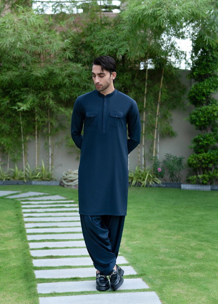Stylish Garments Mens RTW Solids Wash N Wear Kurta Shalwar Suit Dark Gray Casual Collection