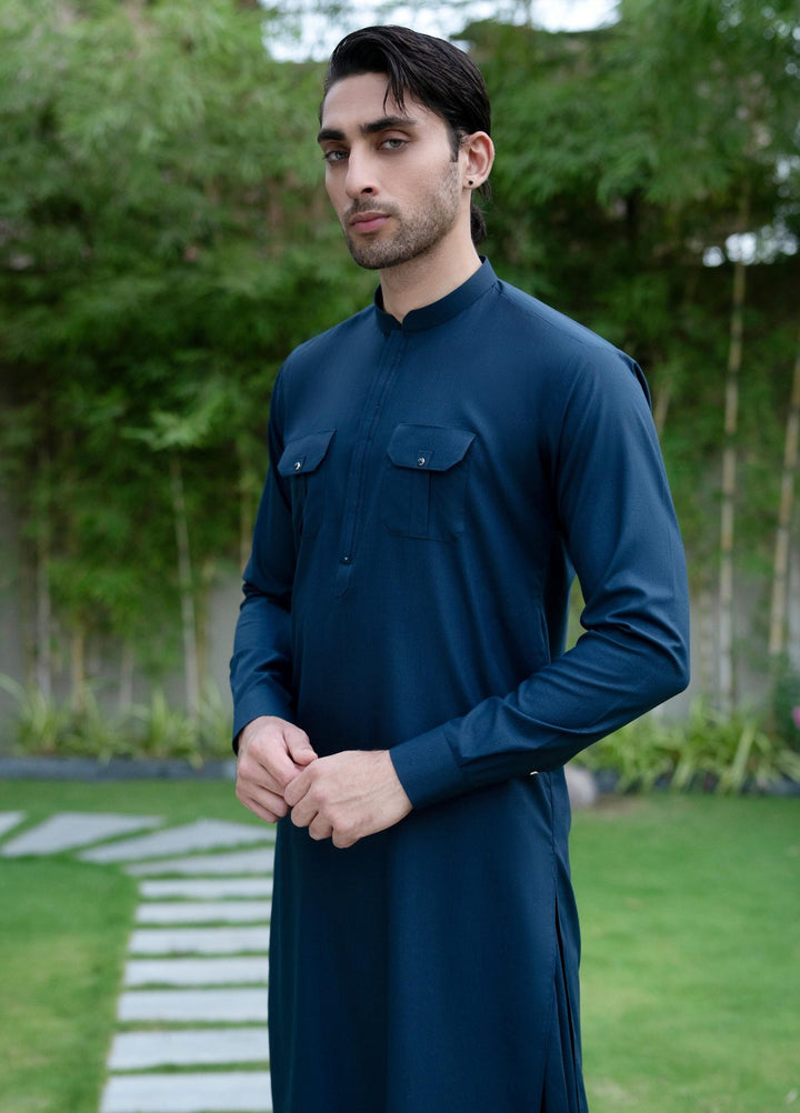 Stylish Garments Mens RTW Solids Wash N Wear Kurta Shalwar Suit Dark Gray Casual Collection