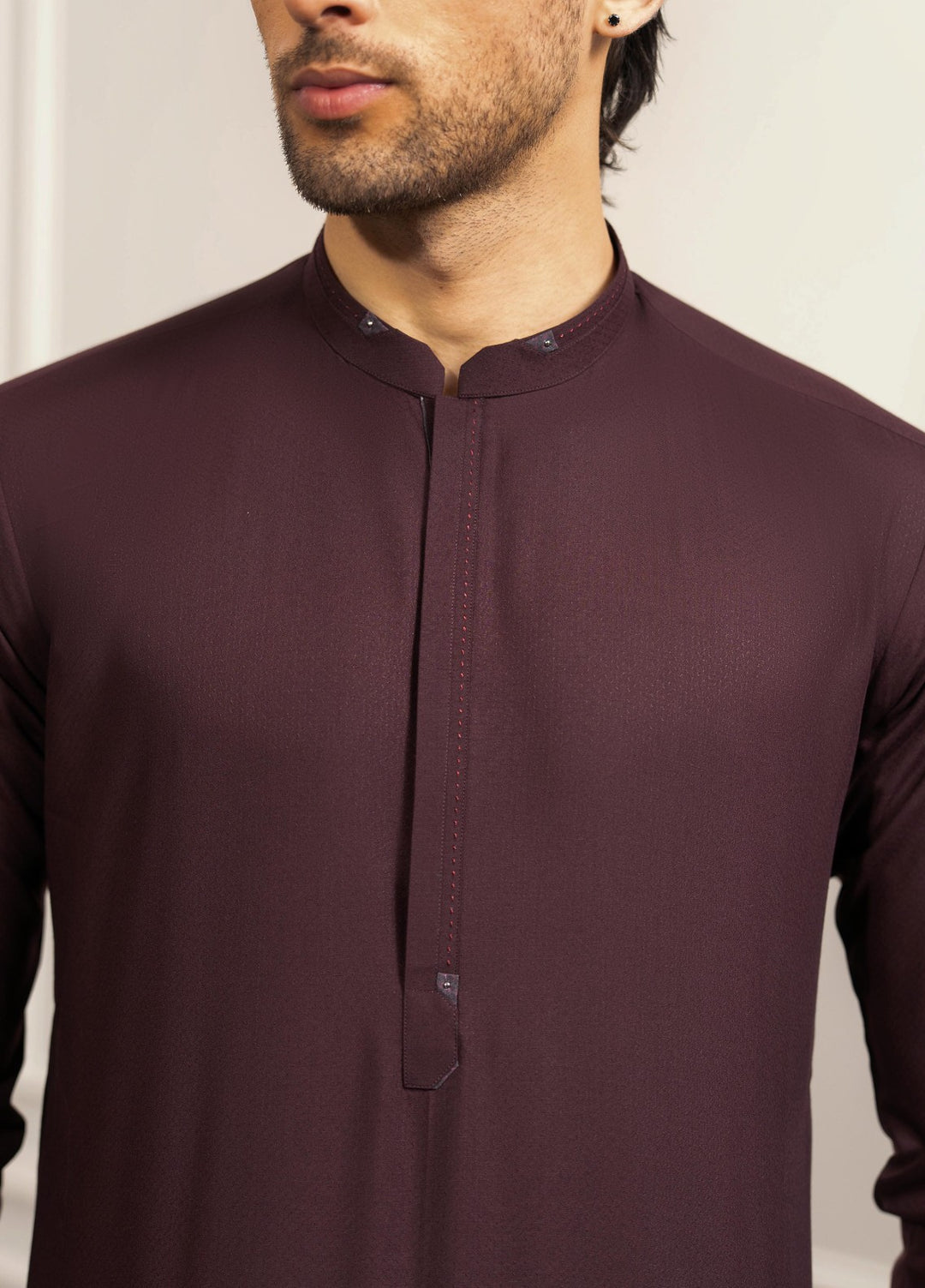 Stylish Garments Mens RTW Solids Wash N Wear Kurta Shalwar Suit Mehroon Casual Collection