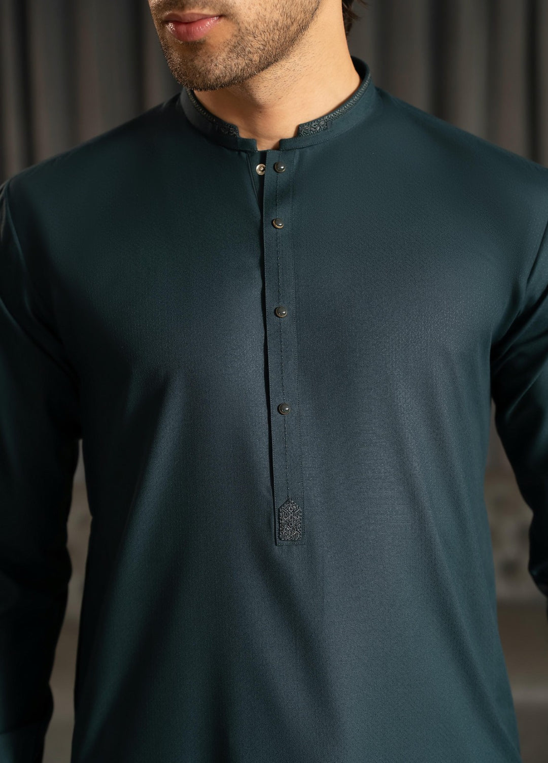 Stylish Garments Mens RTW Embroidered Wash N Wear Kurta Shalwar Suit Tale Green Casual Collection