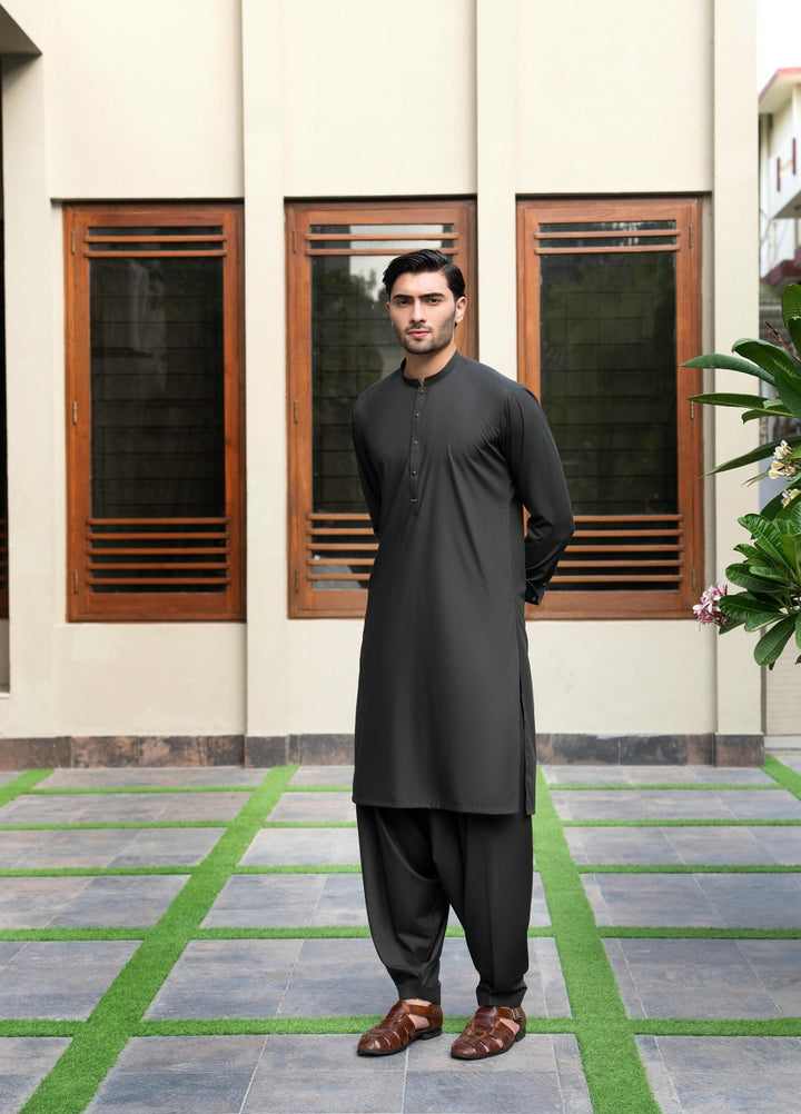 Stylish Garments Mens RTW Solids Wash N Wear Kurta Shalwar Suit Green Contrast Casual Collection