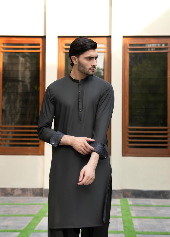 Stylish Garments Mens RTW Solids Wash N Wear Kurta Shalwar Suit Green Contrast Casual Collection
