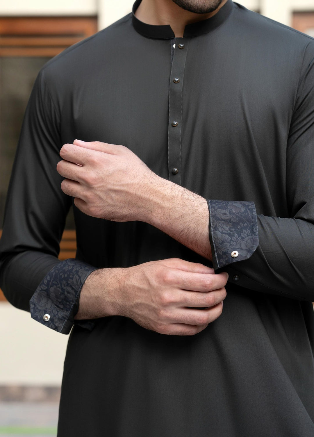 Stylish Garments Mens RTW Solids Wash N Wear Kurta Shalwar Suit Green Contrast Casual Collection