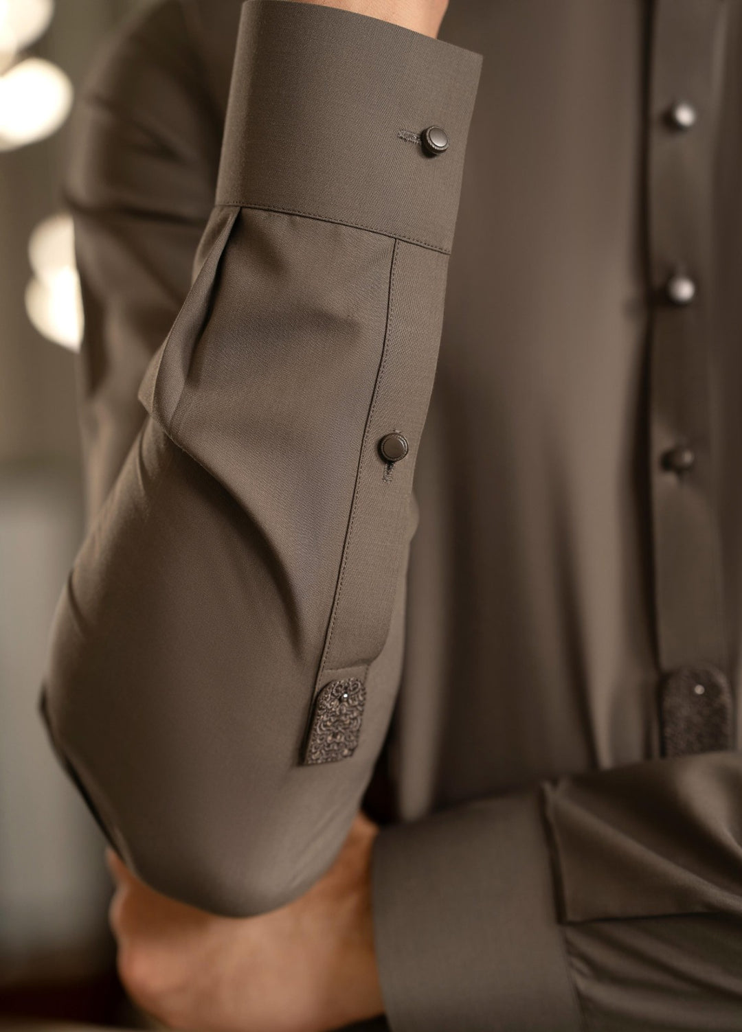 Stylish Garments Mens RTW Embroidered Wash N Wear Kurta Shalwar Suit Charcoal Green Casual Collection