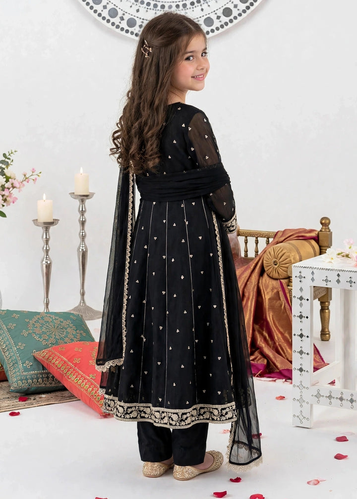 Modest Girls RTW Embroidered Crinkle 3 Piece Suit Black 11370-Blk Festive Collection