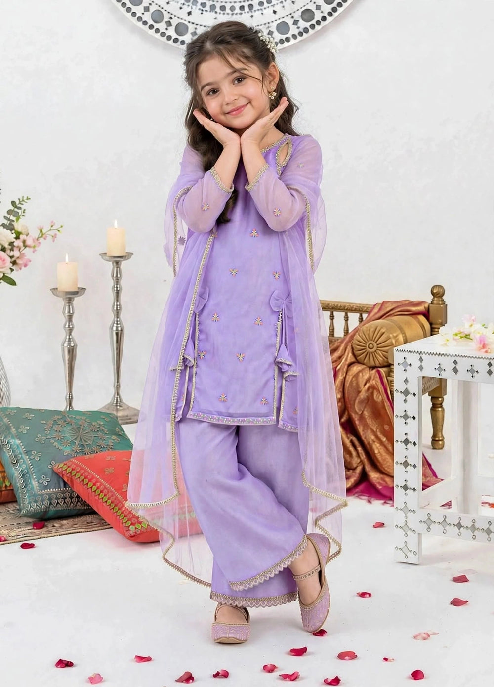 Modest Girls RTW Embroidered Crinkle 3 Piece Suit Purple A041-Prpl Festive Collection