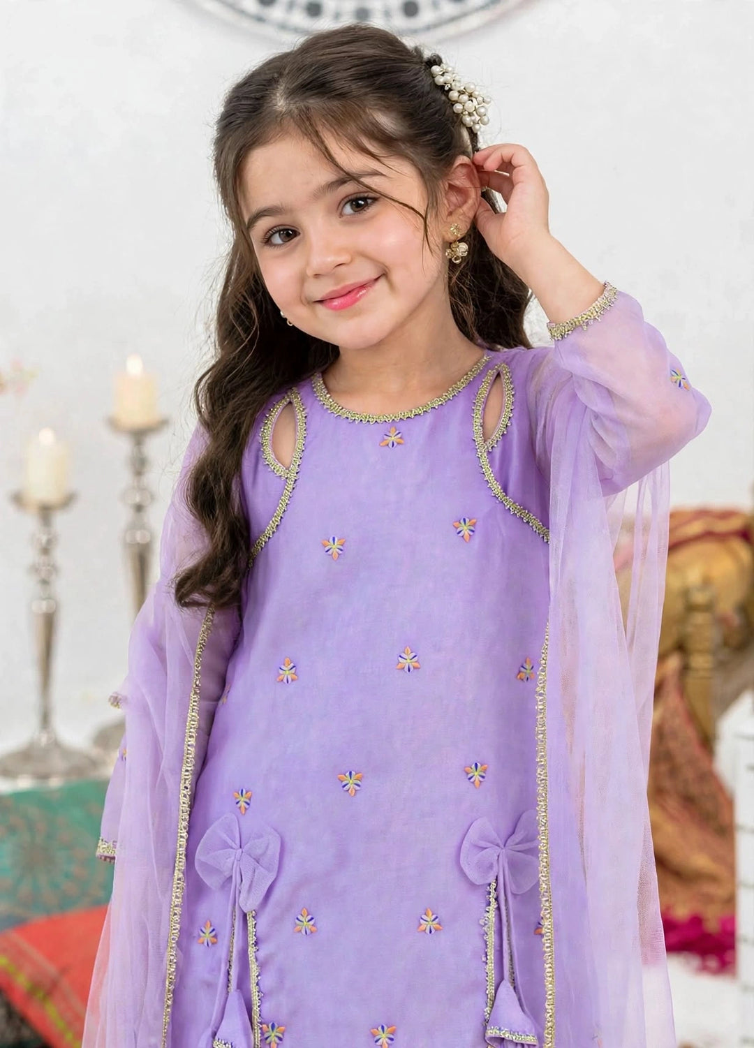 Modest Girls RTW Embroidered Crinkle 3 Piece Suit Purple A041-Prpl Festive Collection