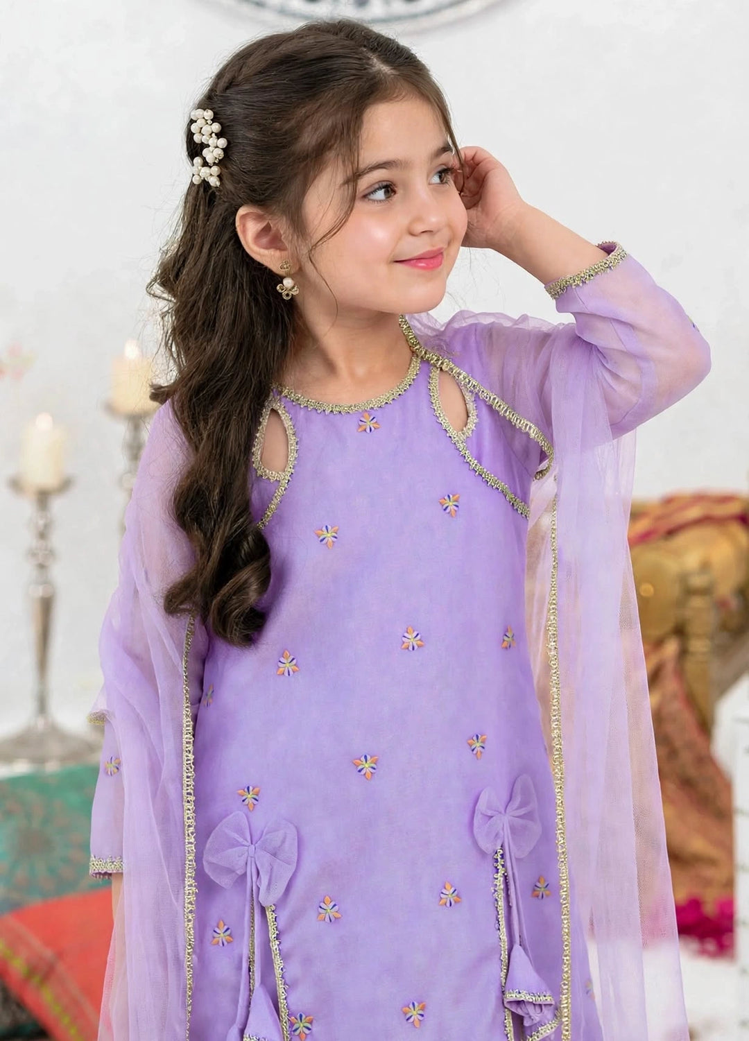 Modest Girls RTW Embroidered Crinkle 3 Piece Suit Purple A041-Prpl Festive Collection