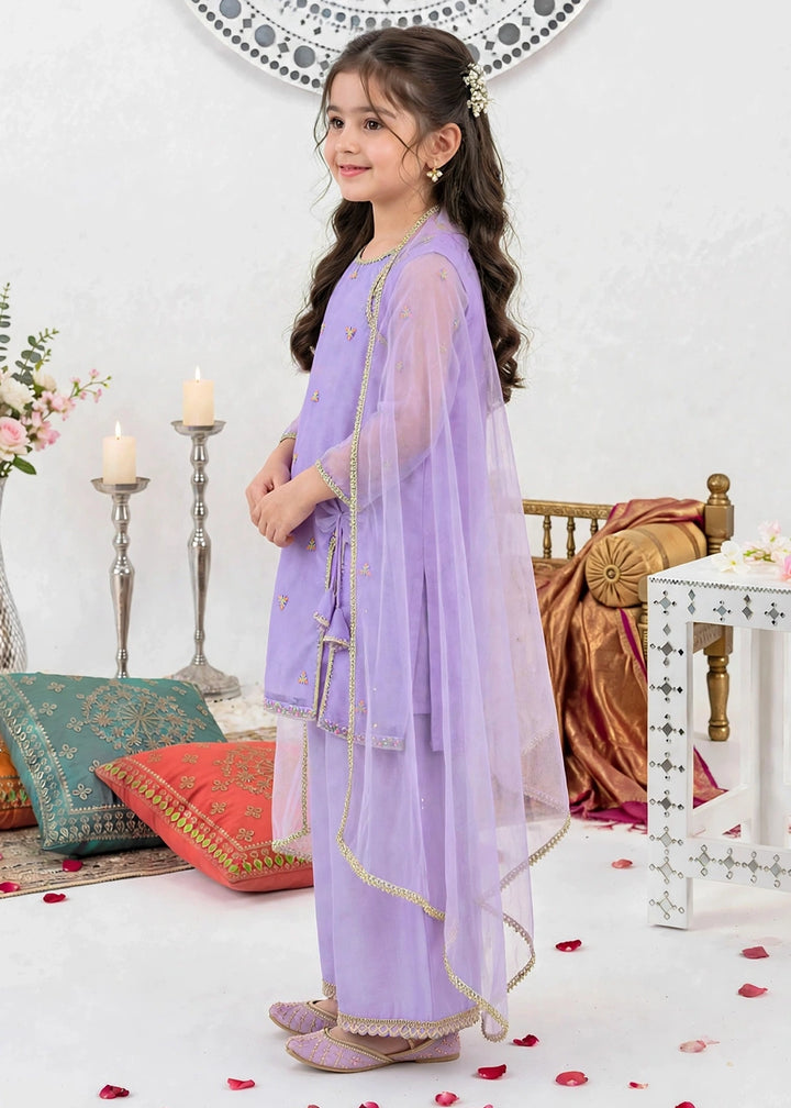 Modest Girls RTW Embroidered Crinkle 3 Piece Suit Purple A041-Prpl Festive Collection
