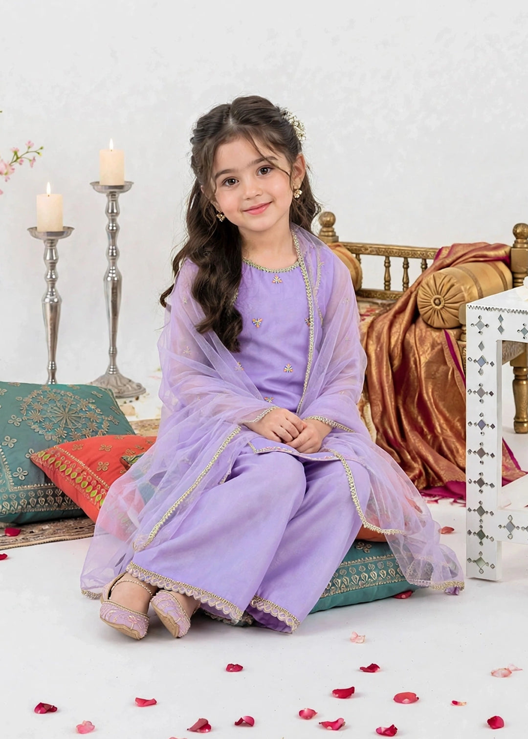 Modest Girls RTW Embroidered Crinkle 3 Piece Suit Purple A041-Prpl Festive Collection