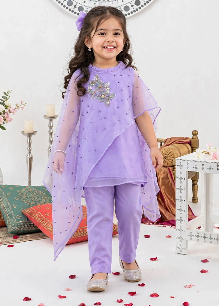 Modest Girls RTW Embroidered Crinkle 3 Piece Suit Purple A006-Prpl Festive Collection