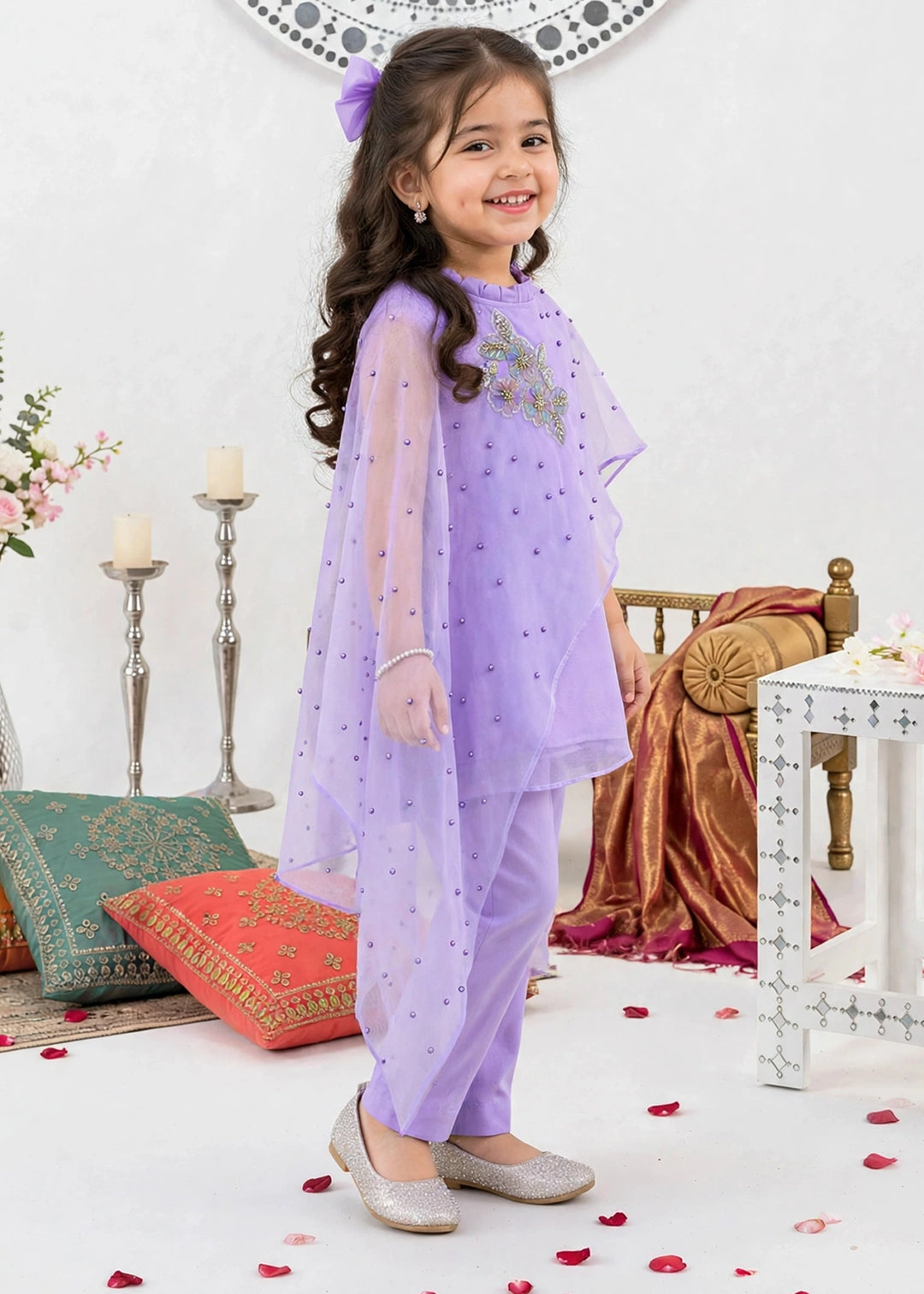 Modest Girls RTW Embroidered Crinkle 3 Piece Suit Purple A006-Prpl Festive Collection