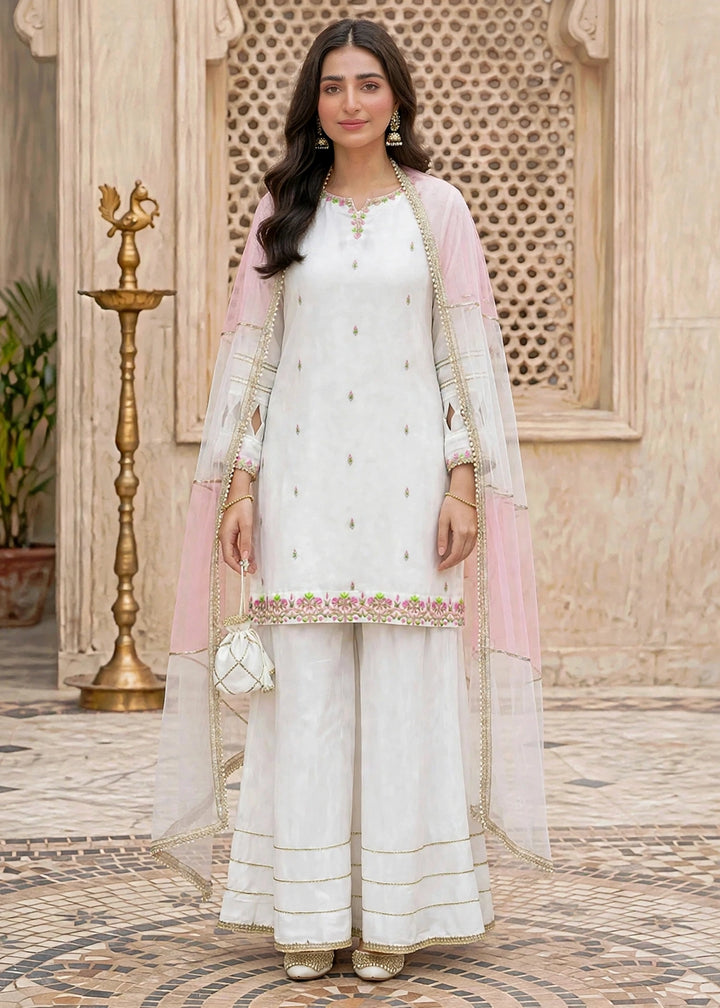 Modest Women RTW Embroidered Chiffon 3 Piece Suit W297-Wht White Festive Collection