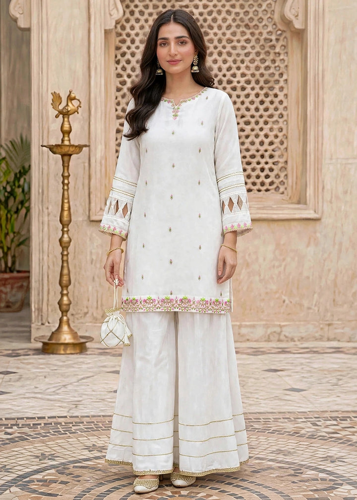 Modest Women RTW Embroidered Chiffon 3 Piece Suit W297-Wht White Festive Collection