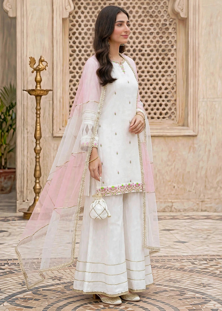 Modest Women RTW Embroidered Chiffon 3 Piece Suit W297-Wht White Festive Collection