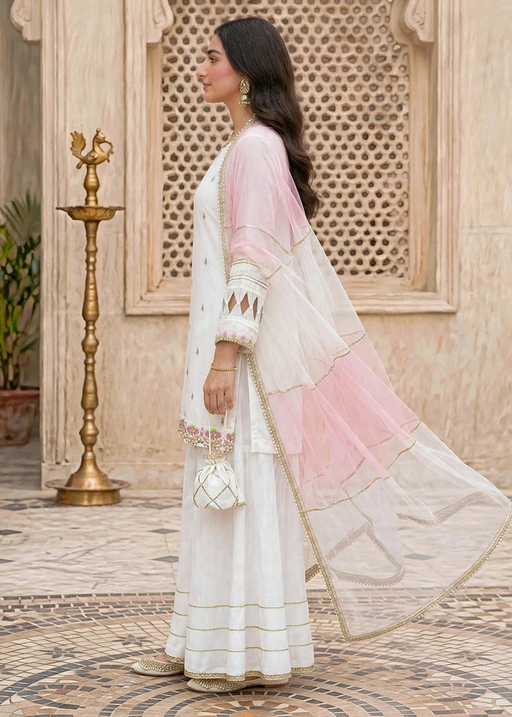 Modest Women RTW Embroidered Chiffon 3 Piece Suit W297-Wht White Festive Collection