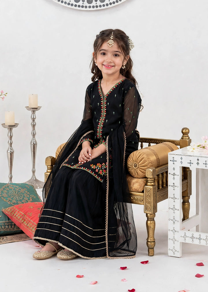 Modest Girls RTW Embroidered Crinkle 3 Piece Suit 11400-Blk Black Festive Collection