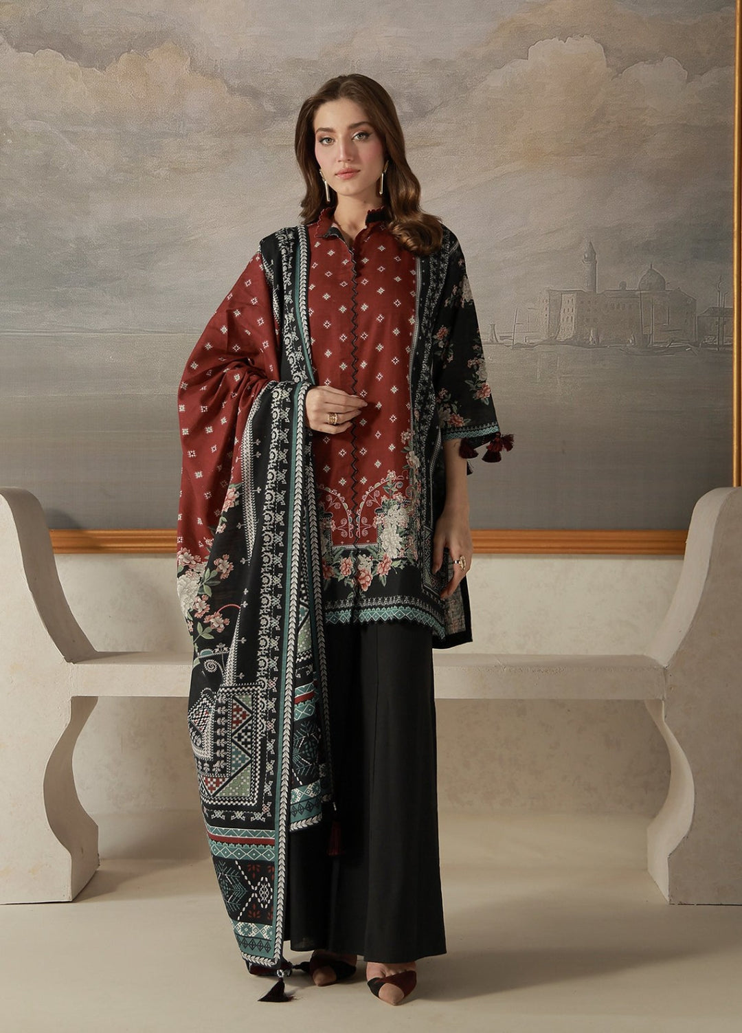Sahar Unstitched Printed Khaddar 3 Piece Suit Duskelle Winter Collection
