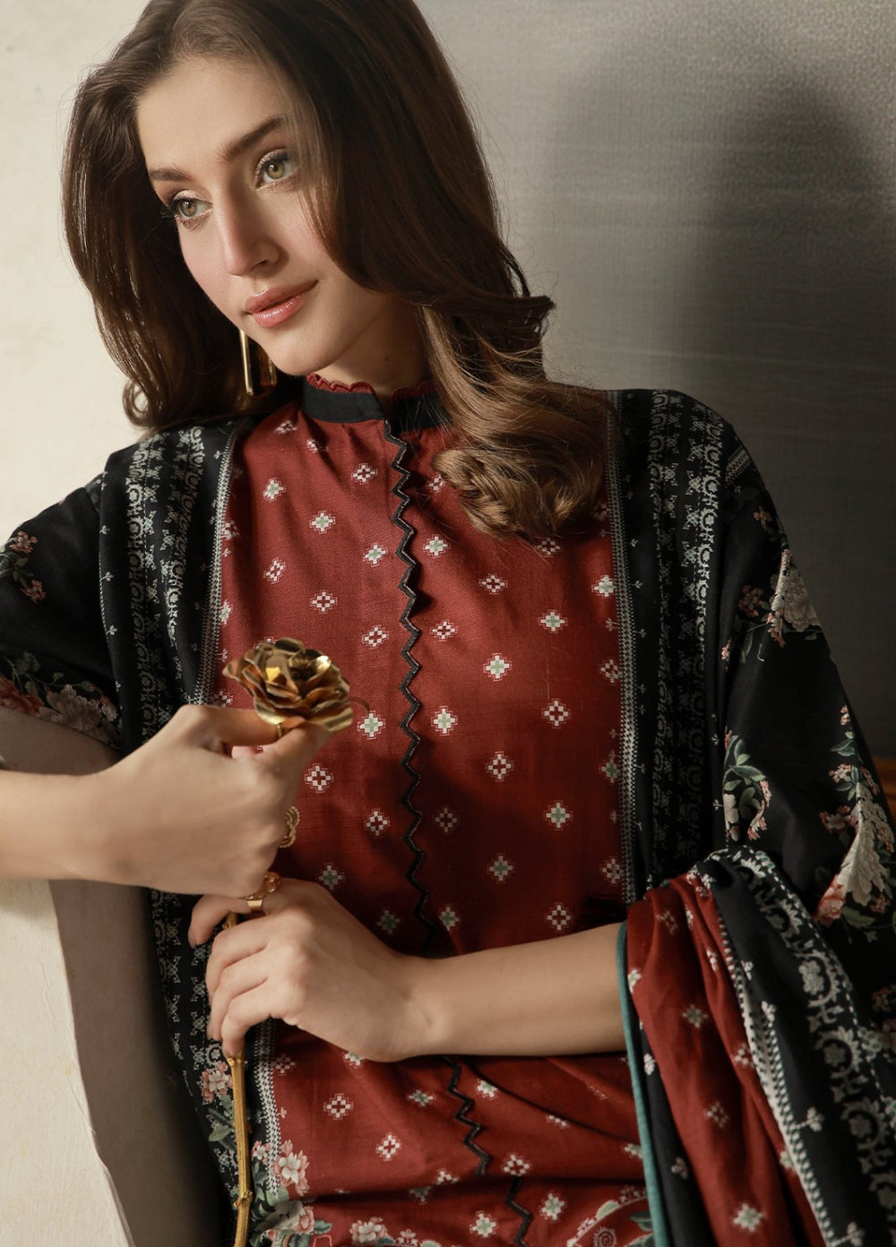 Sahar Unstitched Printed Khaddar 3 Piece Suit Duskelle Winter Collection