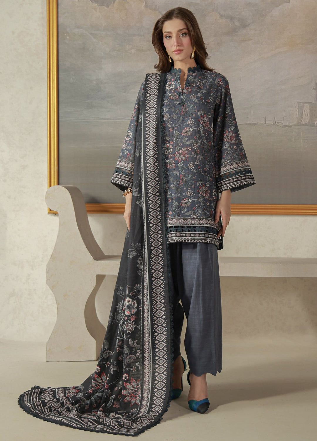 Sahar Unstitched Printed Khaddar 3 Piece Suit Fallowe Winter Collection