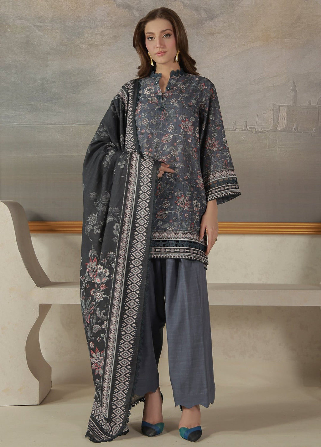 Sahar Unstitched Printed Khaddar 3 Piece Suit Fallowe Winter Collection