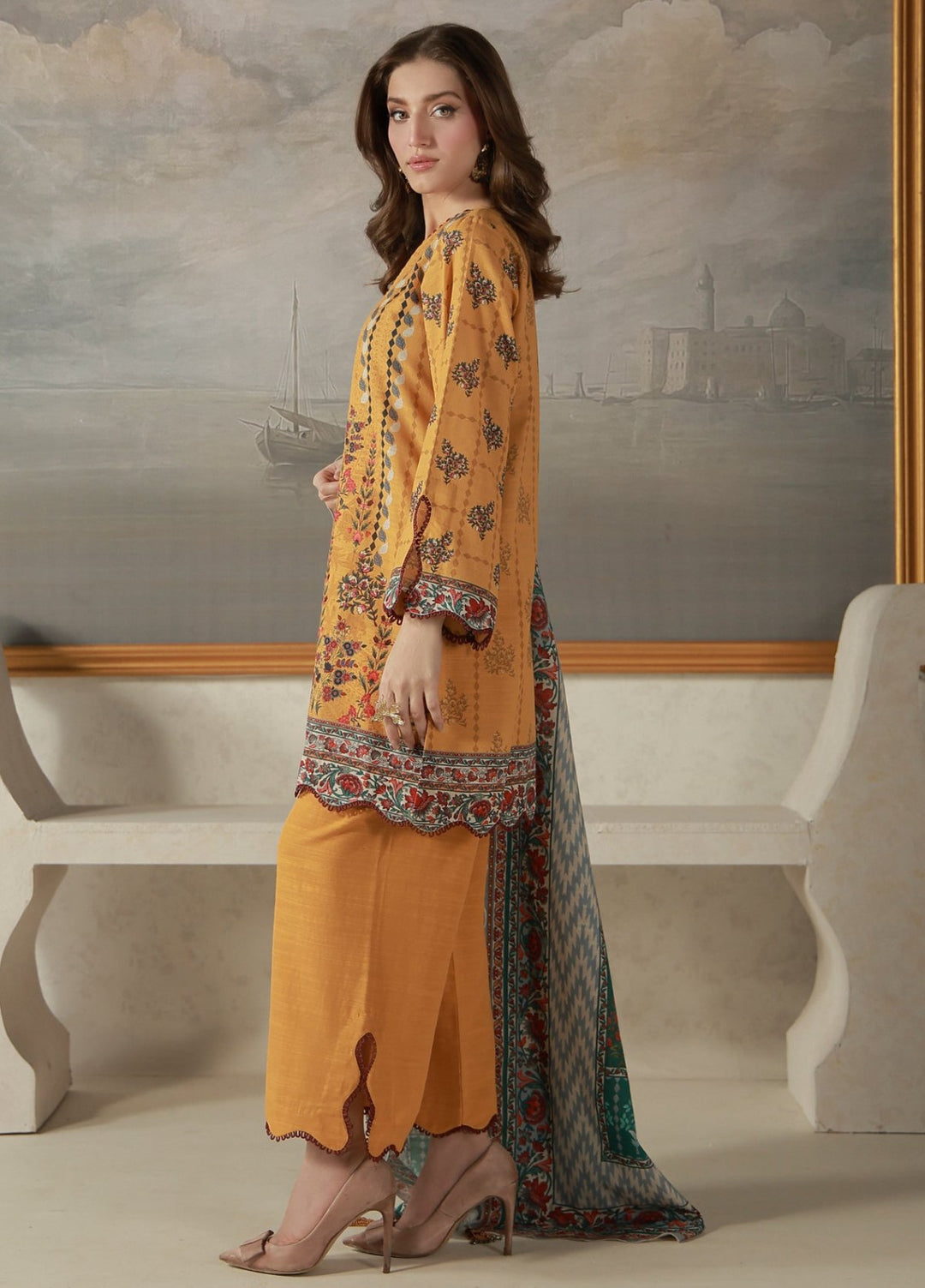 Sahar Unstitched Printed Khaddar 3 Piece Suit Russetta Winter Collection